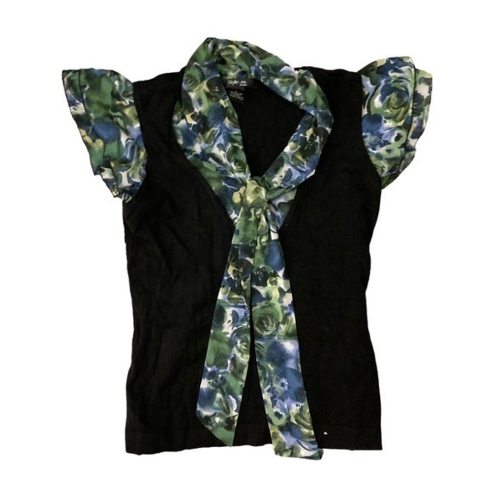 Style & co black and green mock vest top